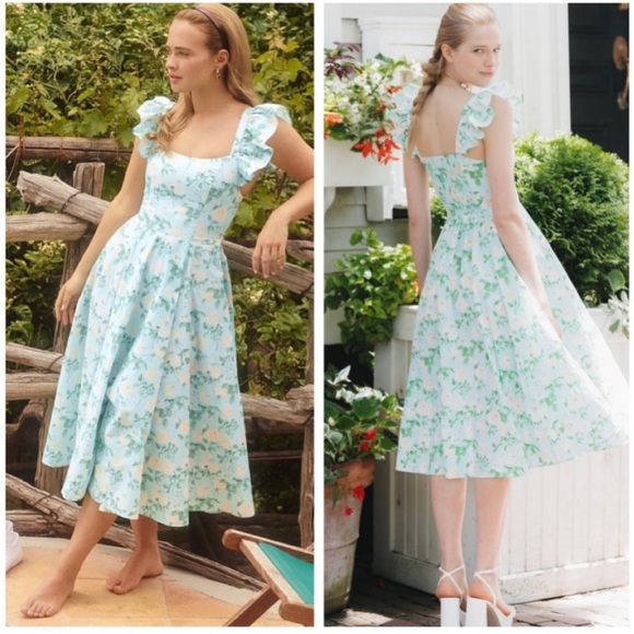 NWT Hill House The Daphne Dress Size Small Gorgeous Blue Roses Viral Midi - Picture 13 of 13